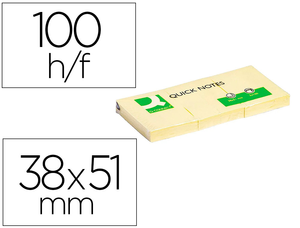 BLOC DE NOTAS ADHESIVAS QUITA Y PON Q-CONNECT 38X51 MM CON 100 HOJAS