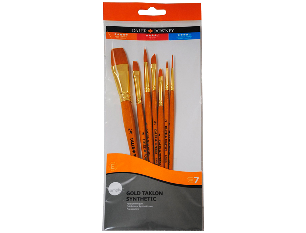 PINCELES DALER ROWNEY SIMPLY ART SINTENTICO MANGO CORTO DORADO BLISTER DE 7 UNIDADES
