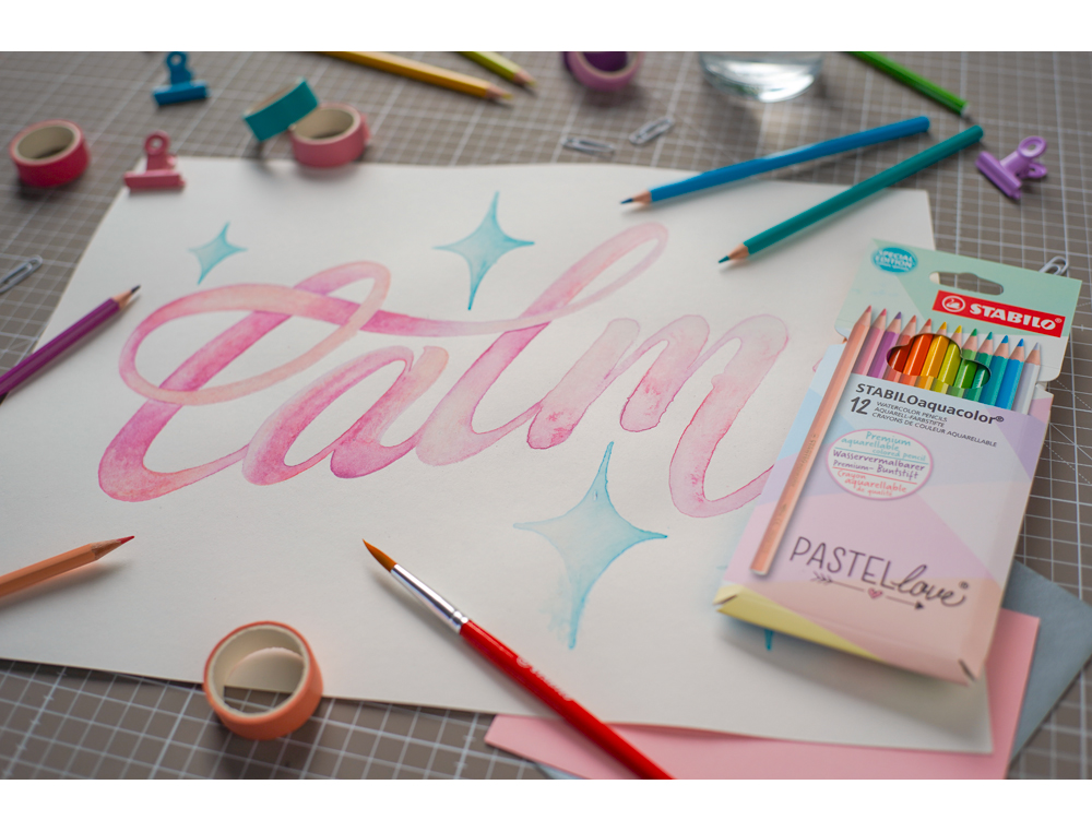 LAPICES DE COLORES STABILO AQUACOLOR ACUARELABLES PASTEL LOVE ESTUCHE CARTON DE 12 COLORES SURTIDOS