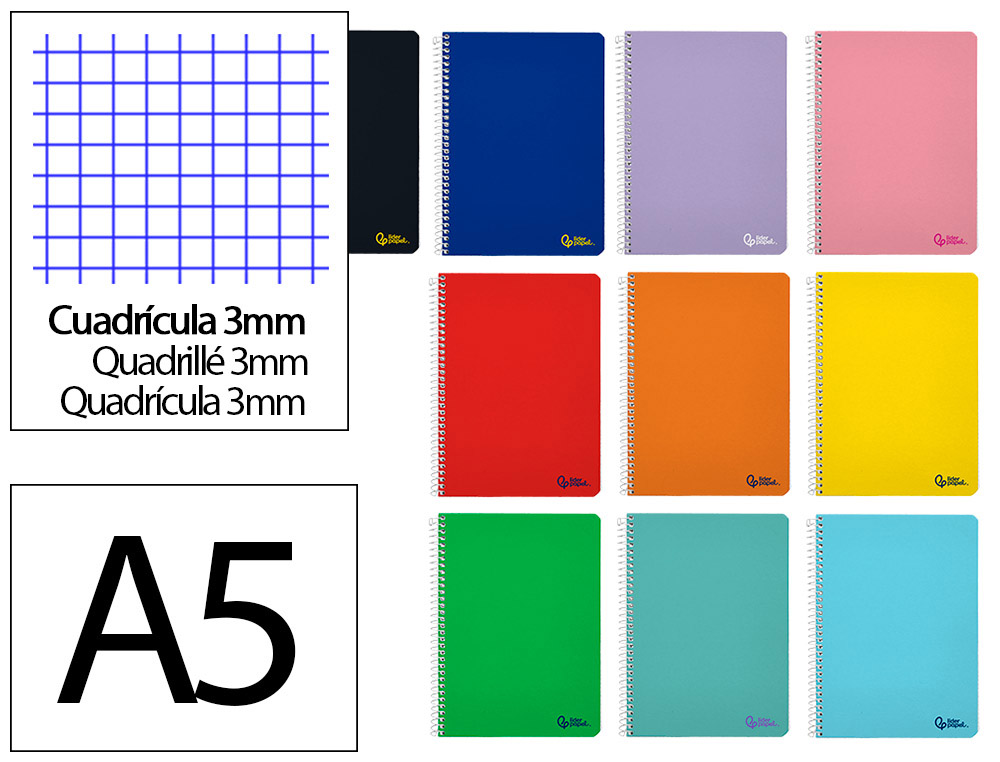 CUADERNO ESPIRAL LIDERPAPEL DIN A5 SMART TAPA BLANDA 80H 75GR CUADRO 3MM CON MARGEN COLORES SURTIDOS